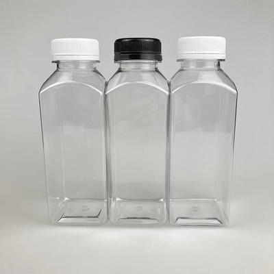250ml 350ml Plastik Square Kosong Clear Juice Botol PET Minuman Botol dengan Tutup Hitam