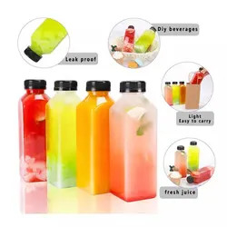 250ml 350ml Plastik Square Kosong Clear Juice Botol PET Minuman Botol dengan Tutup Hitam