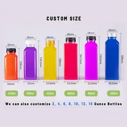 250ml 350ml Plastik Square Kosong Clear Juice Botol PET Minuman Botol dengan Tutup Hitam