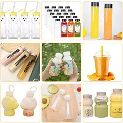 250ml 350ml Plastik Square Kosong Clear Juice Botol PET Minuman Botol dengan Tutup Hitam