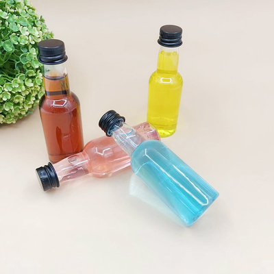 Custom 200Ml transparan bulat kosong plastik minuman keras anggur wiski vodka tequila botol dengan tutup