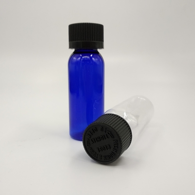 1 oz Cobalt Biru Plastik Boston Botol Bulat Dengan Cap Ribbed Hitam