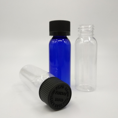 1 oz Cobalt Biru Plastik Boston Botol Bulat Dengan Cap Ribbed Hitam