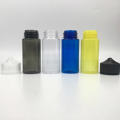 botol cair bulat E khusus dengan leher Childproof transparan warna layar cetak logo