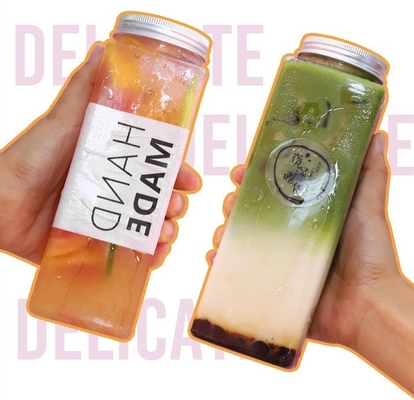 Botol jus teh susu persegi dan bulat modern tahan kebocoran dengan gagang
