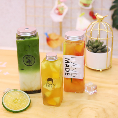 Botol jus teh susu persegi dan bulat modern tahan kebocoran dengan gagang