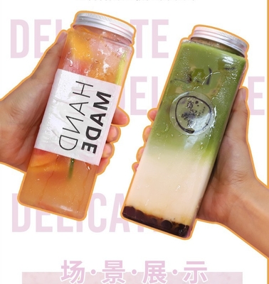 Botol jus teh susu persegi dan bulat modern tahan kebocoran dengan gagang