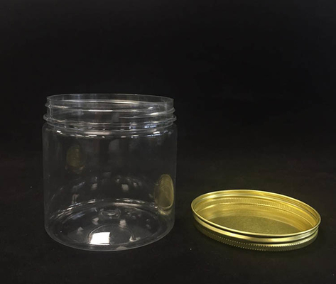 Custom 16oz 32oz 500ml 1000ml Clear Wide Mouth PET Jar Dengan Tutup Aluminium