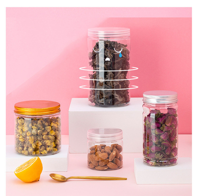 Custom Round Black Clear Plastic Jars With Lids PET Container untuk Pengemasan Makanan
