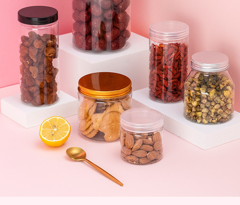 Custom Round Black Clear Plastic Jars With Lids PET Container untuk Pengemasan Makanan