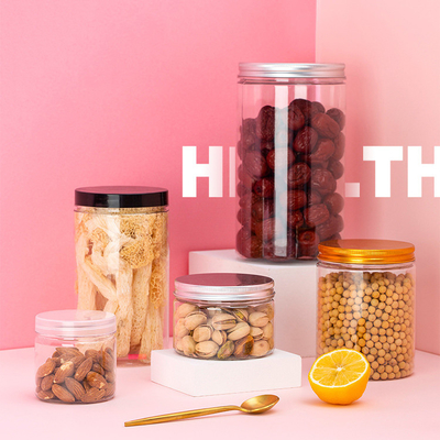 Custom Round Black Clear Plastic Jars With Lids PET Container untuk Pengemasan Makanan