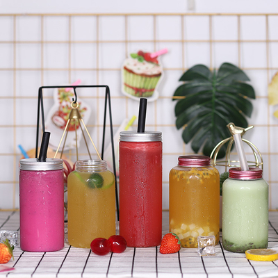 Kontainer minuman plastik modern persegi bulat dengan penutup