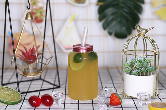 Kontainer minuman plastik modern persegi bulat dengan penutup