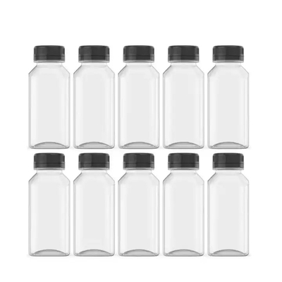 250ml Kapasitas botol jus jernih dengan tutup putih Custom Logo Pet botol plastik