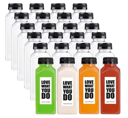 250ml Kapasitas botol jus jernih dengan tutup putih Custom Logo Pet botol plastik