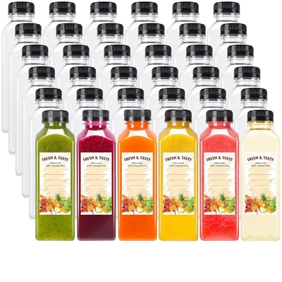 250ml Kapasitas botol jus jernih dengan tutup putih Custom Logo Pet botol plastik
