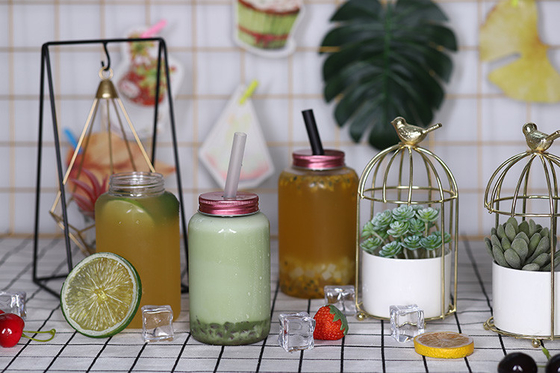Botol Teh Susu Menengah Desain Bulat persegi tahan kebocoran untuk penanganan yang nyaman