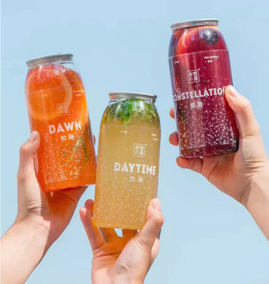 Contoh Gratis Kaleng Jus Buah Food Grade, Kaleng PET bening untuk Minuman dan Kue, Botol Plastik dengan Tutup Kaleng Pop Aluminium dalam Stok