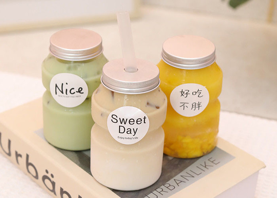 350ml PET Botol Teh Susu Wadah Susu Sekali Pakai Dengan Tutup Aluminium