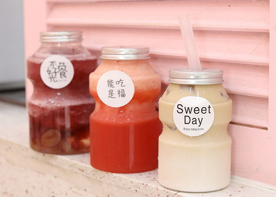 350ml PET Botol Teh Susu Wadah Susu Sekali Pakai Dengan Tutup Aluminium