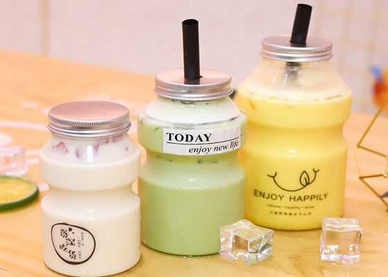 SGS Lubang Penutup Botol Teh Susu Plastik Kosong Dengan Tutup 350ML 500ML 700ML