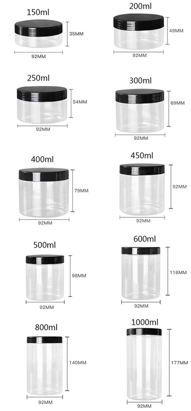 Botol PET bahan makanan plastik putih 4oz 8oz 300ml 500ml bulat bentuk kosong krim mata wajah botol krim 16oz
