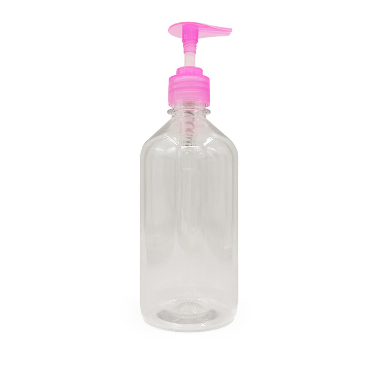 Botol lotion PET berbentuk silinder bulat dengan tutup pompa sekrup dan 24/410 ujung leher